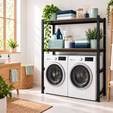 Industrial Washing Machine Rack, Heavy-Duty Steel – Black/Brown, 200 kg Shelves