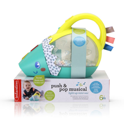 Infantino Push & Pop muzikālais mini putekļsūcējs ar izgaismojumu
