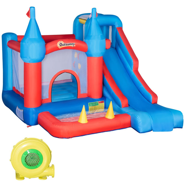 Inflatable bouncy castle with slide and pool for children 3-8