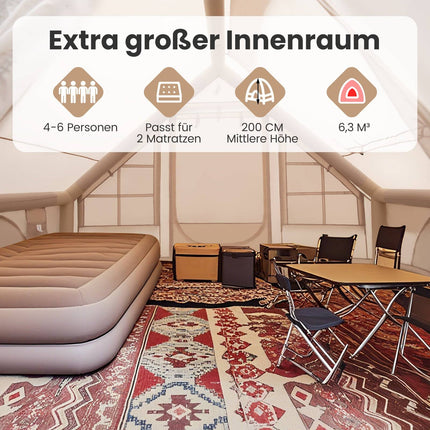 Piepūšamā kempinga telts, 4-6 personām, ūdensizturīga, bēša