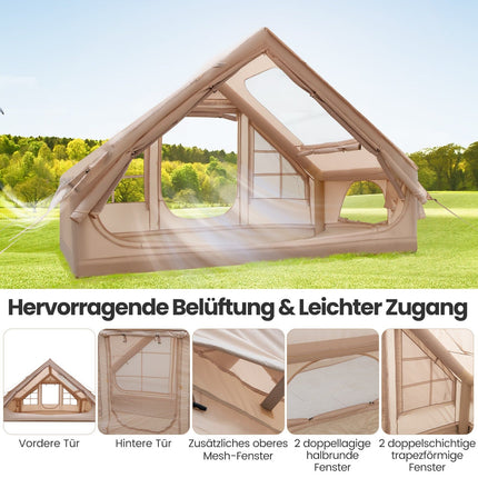 Piepūšamā kempinga telts, 4-6 personām, ūdensizturīga, bēša