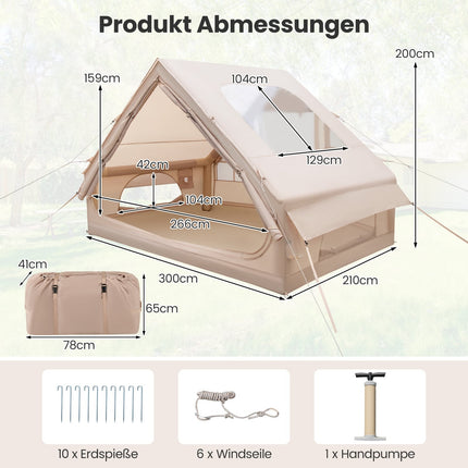 Piepūšamā kempinga telts, 4-6 personām, ūdensizturīga, bēša