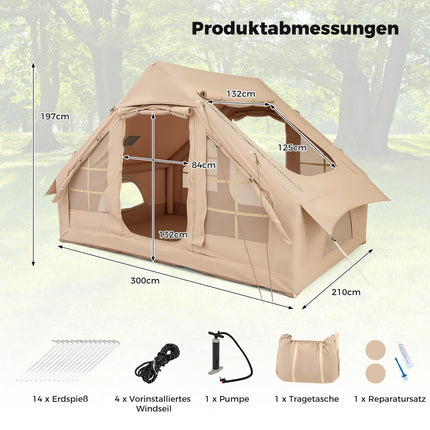 Piepūšamā kempinga telts 4-6 personām, 4 sieta logi