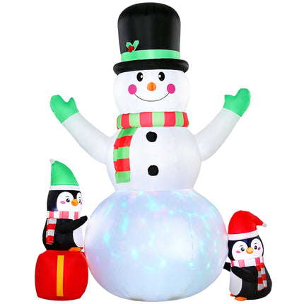 Inflatable Christmas Snowman 243 cm with Penguins, LED Lights, Music