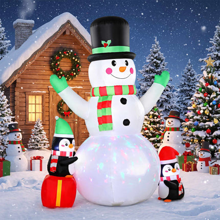 Inflatable Christmas Snowman 243 cm with Penguins, LED Lights, Music
