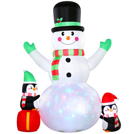 Inflatable Christmas Snowman 243 cm with Penguins, LED Lights, Music