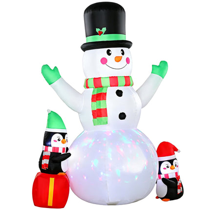 Inflatable Christmas Snowman 243 cm with Penguins, LED Lights, Music