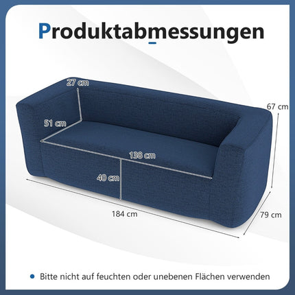 Piepūšams divvietīgs dīvāns ar noņemamu pārvalku, zils, 138 cm