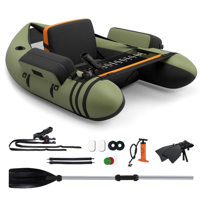 Inflatable Fishing Float Tube with Adjustable Backrest, 135x109x54 cm, Green