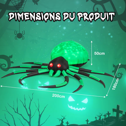 Piepūšams Helovīna Zirneklis, Rotējošas LED Gaismas, 200cm