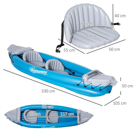 Piepūšamās kajaki divvietīgai laivai, kanoe ar gaisa kameru, unisex, PVC, tērauds, zili pelēki