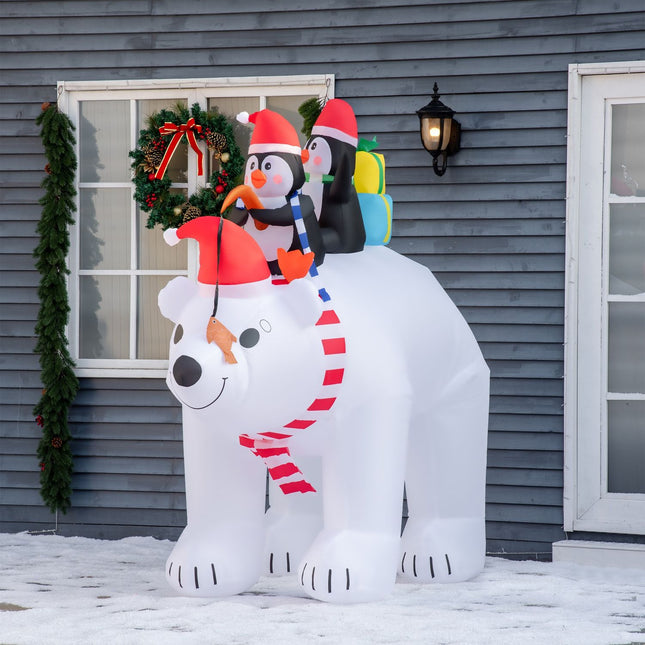 Inflatable Polar Bear and Penguins Christmas Decoration, 2.1M - Weatherproof and Illuminated