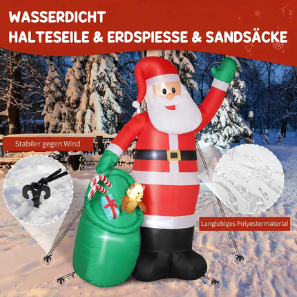 Inflatable Santa 275 cm with Sack and Bear, 5 LED Lights, IP44, Self-Inflating