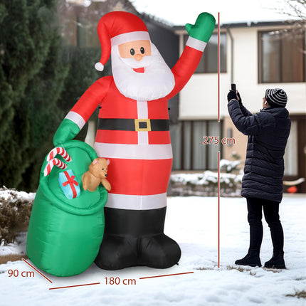 Inflatable Santa 275 cm with Sack and Bear, 5 LED Lights, IP44, Self-Inflating