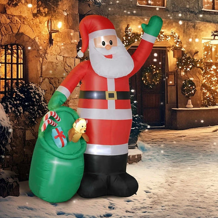 Inflatable Santa 275 cm with Sack and Bear, 5 LED Lights, IP44, Self-Inflating