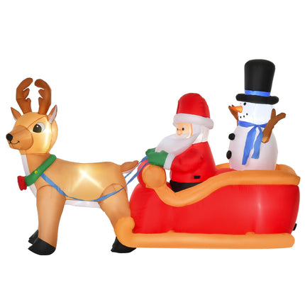 Inflatable Santa Sleigh with Reindeer and LED Lights, Incl. Blower, Red, Brown