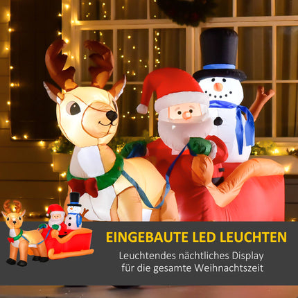 Inflatable Santa Sleigh with Reindeer and LED Lights, Incl. Blower, Red, Brown
