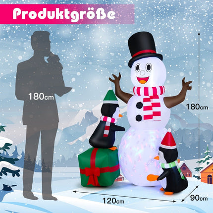 Piepūšams sniegavīrs ar pingvīniem, LED gaismām, 180 cm