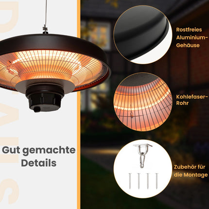 Infrasarkanais griestu terases sildītājs 2000 W, tālvadības pults, IP65