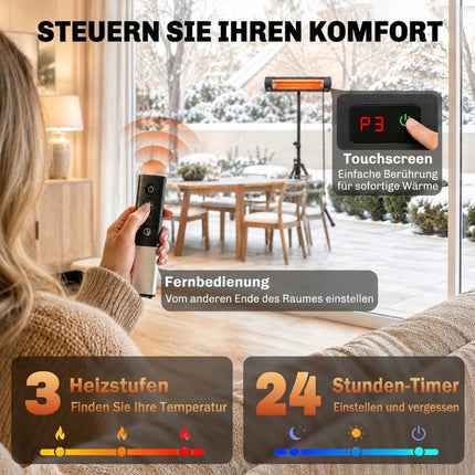 Infrasarkanais terases sildītājs 2500 W, regulējams statīvs, tālvadības pults