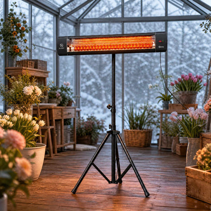 Infrasarkanais terases sildītājs 2500 W, regulējams statīvs, tālvadības pults