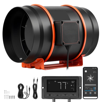 Inline Duct Fan 203mm, 807 CFM EC Motor, App Control