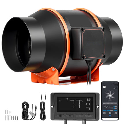 Inline Duct Fan 6in 402 CFM, EC Motor, App Control