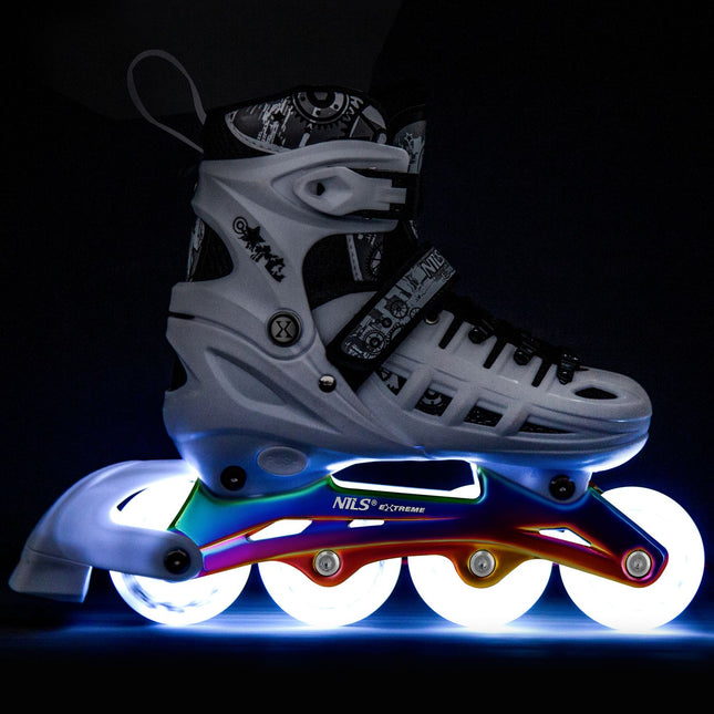 Skrituļslidas/ledus slidas, 4 vienā, baltas LED gaismas, S izmērs (31-34)