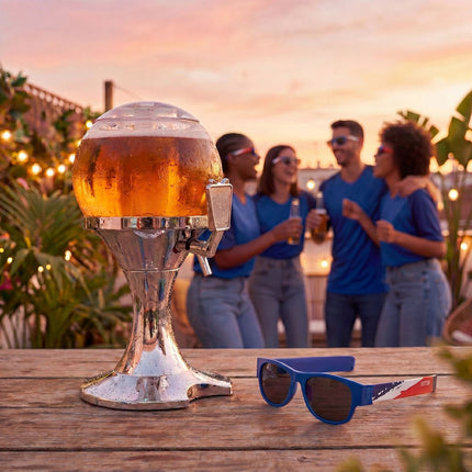 InnovaGoods Beer Dispenser 3.5 L and 2 Roll-Up Sunglasses, Sunfold France, Blue