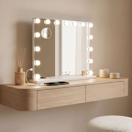 InnovaGoods Glimma Deluxe Hollywood LED Vanity Mirror, 15 Bulbs, 10X Magnifier