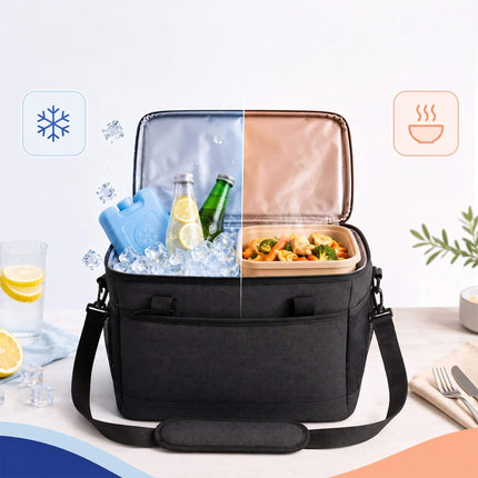 Insulated Cool Bag with Shoulder Strap and Two Handles, Leak-Proof, Black