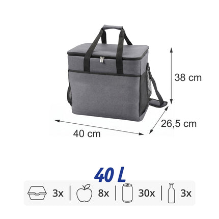 Insulated Cool Bag with Shoulder Strap and Two Handles, Leak-Proof, Grey