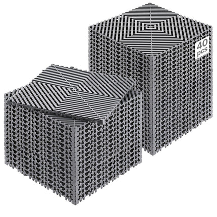 Interlocking Drainage Floor Tiles, 12x12, 40-Pack Gray PP