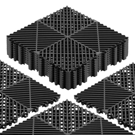 Interlocking Drainage Floor Tiles, 31 cm, 12 Pack, Black