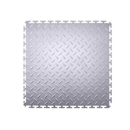 Interlocking Garage Floor Tiles, 16-Pack PVC Diamond Plate, Light Gray