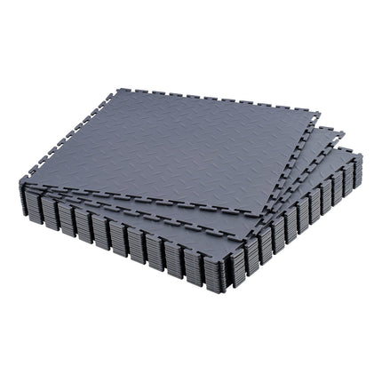 Interlocking Garage Floor Tiles, PVC Diamond Plate, 16 Pack