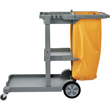 Janitorial Cart, 3-Shelf, 200 lb Capacity, 25 Gal Bag