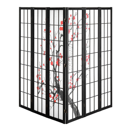Japanese Room Divider, 6 Panel Folding Wood Screen, Cherry Blossom