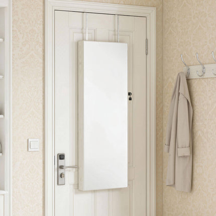 Jewellery Cabinet with LED Light and Full-Length Mirror, Lockable, White