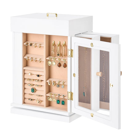 Jewelry Box Organizer – 360 Rotating, Magnetic Door, White