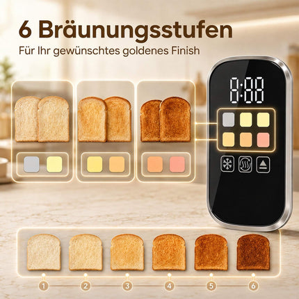 Kettle and 2-Slice Toaster Set with LED Touch Display, 1.5 L, 2200 W, Silver