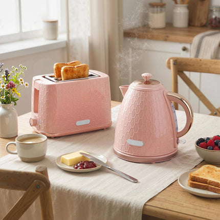 Tējkannas un tostera komplekts, 1,7 l ātrvārāmā tējkanna, 2 šķēles, rozā