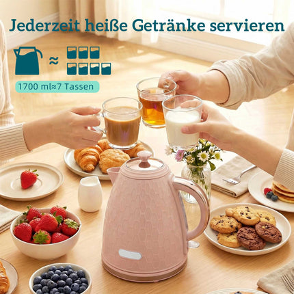 Tējkannas un tostera komplekts, 1,7 l ātrvārāmā tējkanna, 2 šķēles, rozā