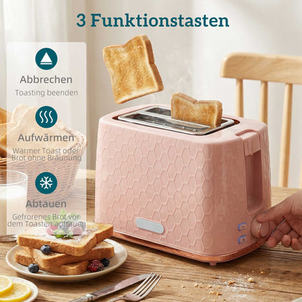 Tējkannas un tostera komplekts, 1,7 l ātrvārāmā tējkanna, 2 šķēles, rozā