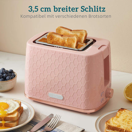 Tējkannas un tostera komplekts, 1,7 l ātrvārāmā tējkanna, 2 šķēles, rozā