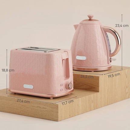 Tējkannas un tostera komplekts, 1,7 l ātrvārāmā tējkanna, 2 šķēles, rozā