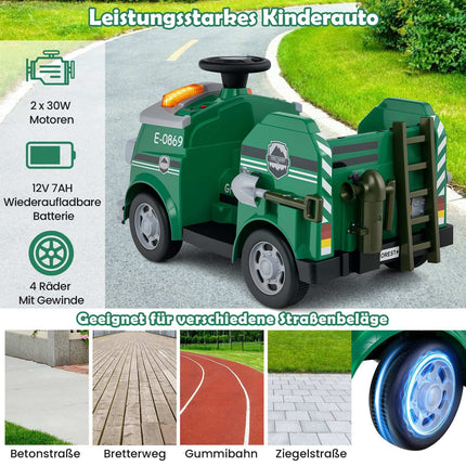 Bērnu 12 V braucamā ugunsdzēsēju mašīna ar rotaļu ugunsdzēšamo aparātu
