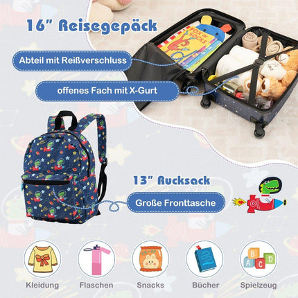 Bērnu 5 daļu bagāžas komplekts ar 16 collu čemodānu un mugursomu