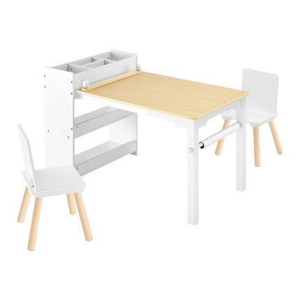 Kids Art Table and 2 Chairs with Storage Cabinet, Wood