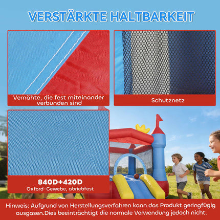 Bērnu piepūšamā māja ar slidkalniņu, baseinu, basketbolu, 350 W pūtēju
